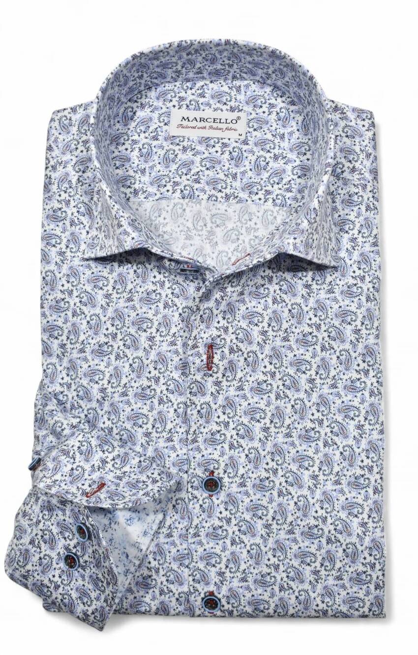 NEW MARCELLO men's soho paisley sport shirt in navy